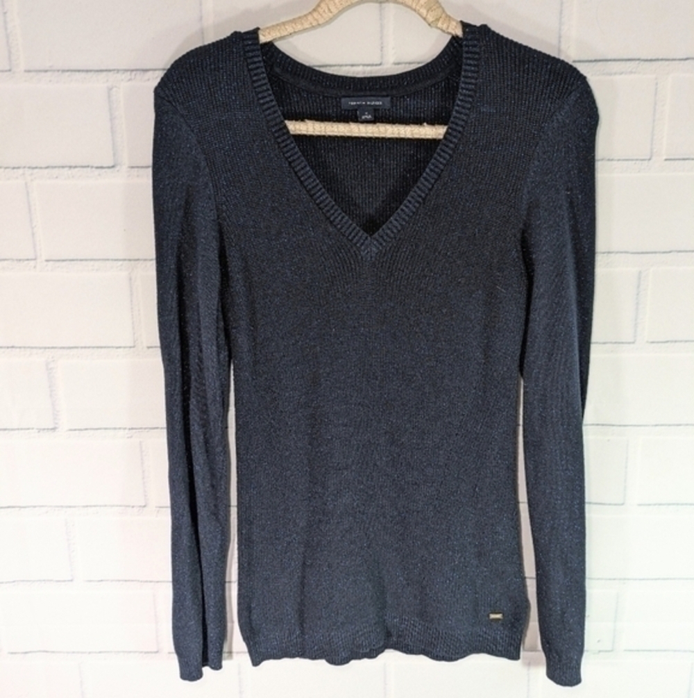 Tommy Hilfiger Navy Sparkly V Neck Sweater